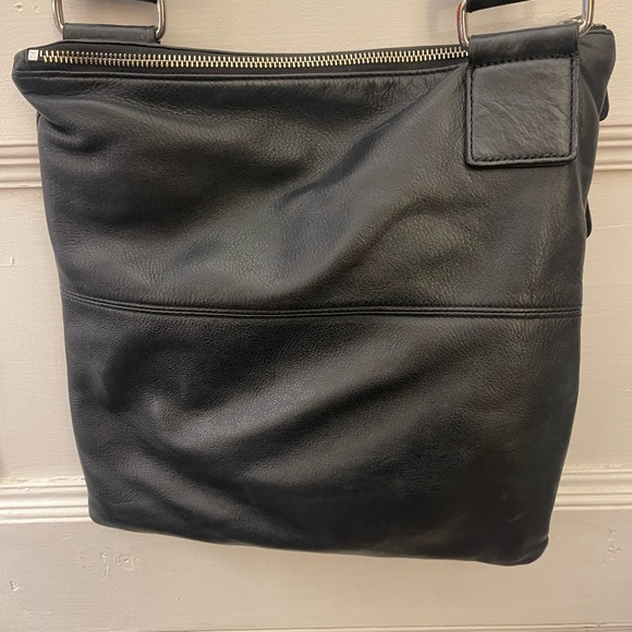 Margot Triple Zip Black Leather Slim Crossbody Messenger - Picture 3 of 12